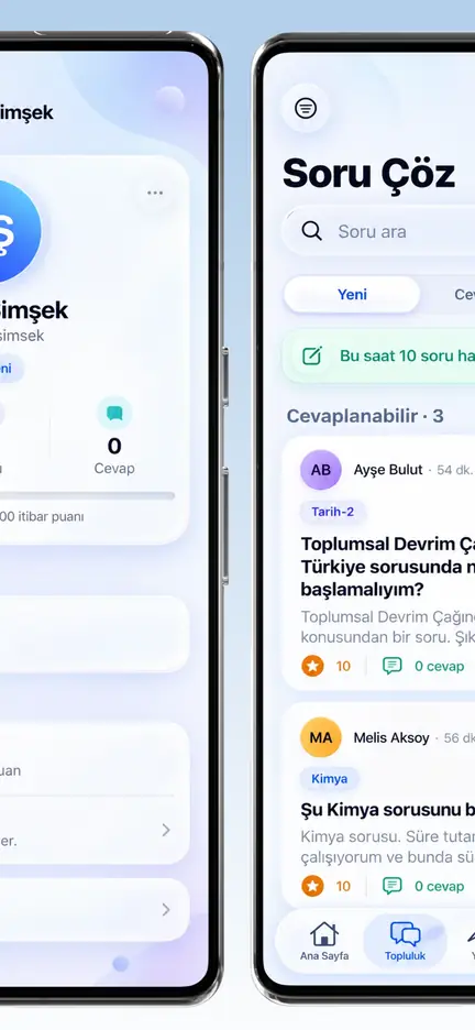 Profil ekranı: itibar, cevap sayısı, yarışa çağır ve mesaj gönder