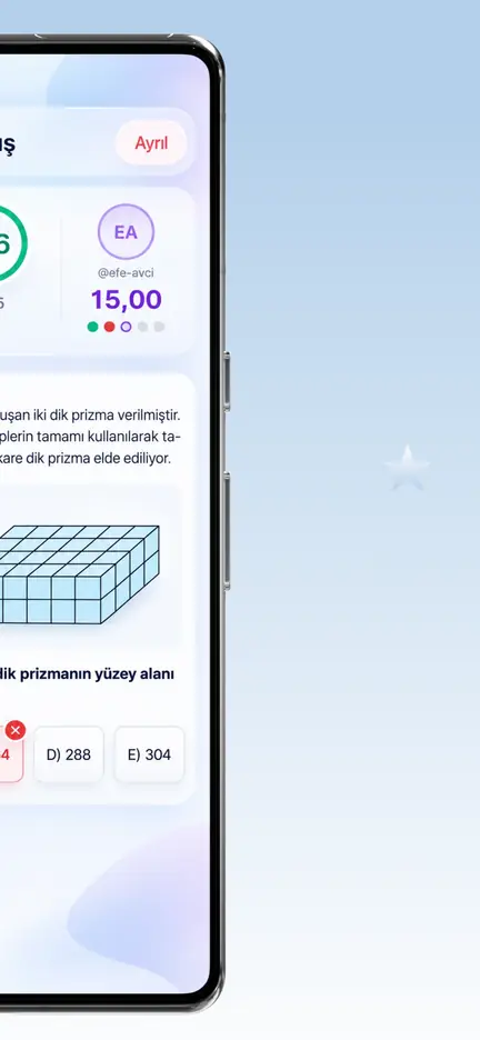 Düelloda prizma sorusu, doğru ve yanlış işaretlenmiş şıklarla